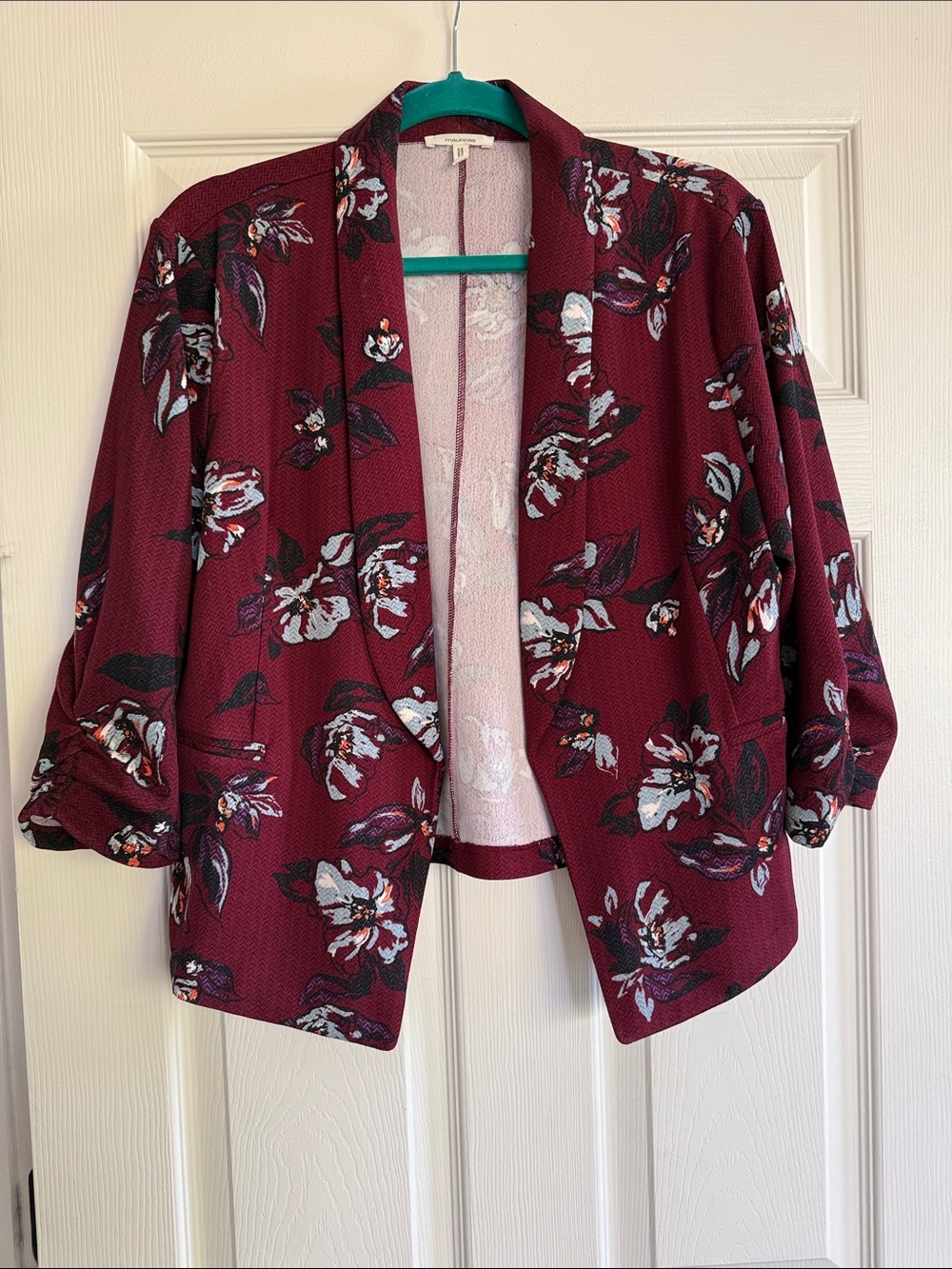 Maurices Burgundy Floral Open-Front Blazer